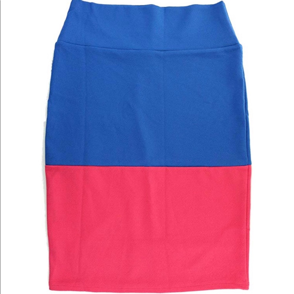 Lularoe Pink & Blue Cassie Color Block Skirt Size Large